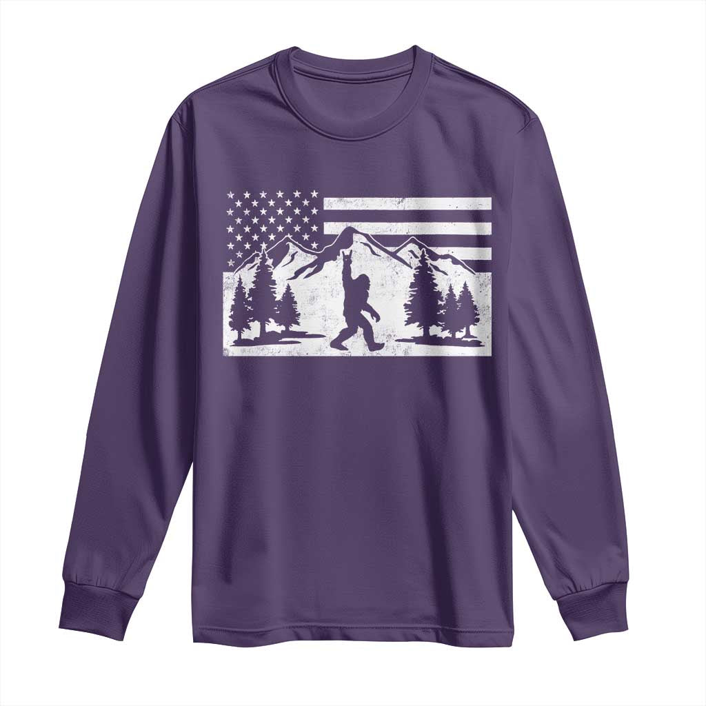 Patriotic Bigfoot American Flag in Forest Long Sleeve Shirt TS11 Purple Print Your Wear
