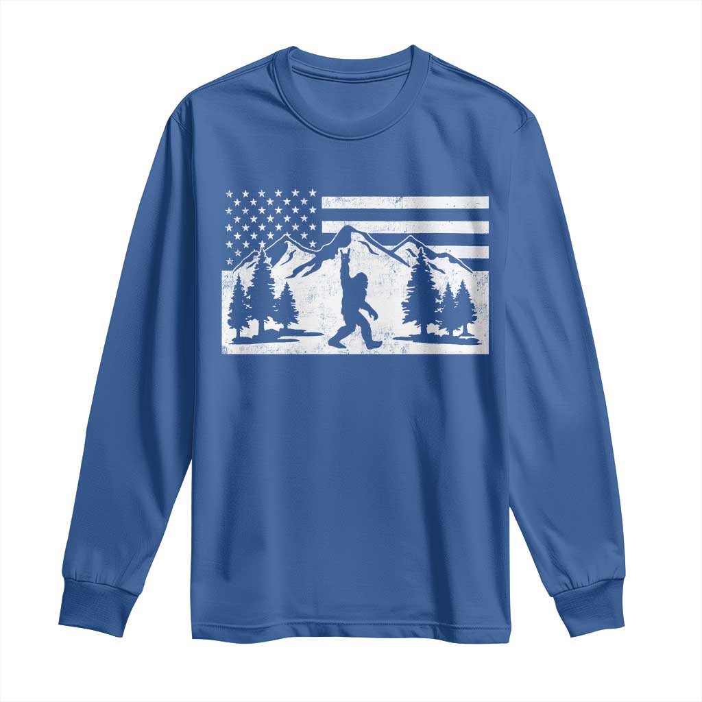 Patriotic Bigfoot American Flag in Forest Long Sleeve Shirt TS11 Royal Blue Print Your Wear