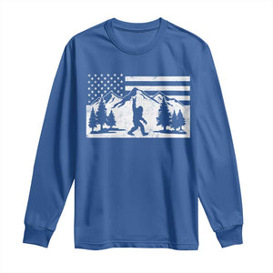 Patriotic Bigfoot American Flag in Forest Long Sleeve Shirt TS11 Royal Blue Print Your Wear