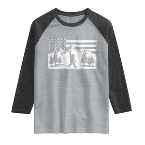 Patriotic Bigfoot American Flag in Forest Raglan Shirt TS11 Heather Gray Heather Charcoal Print Your Wear