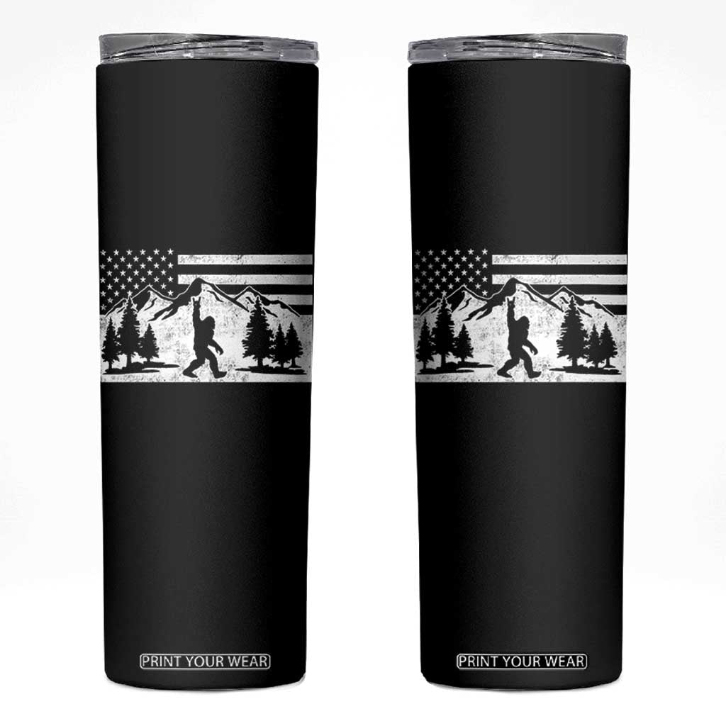 Patriotic Bigfoot American Flag in Forest Skinny Tumbler TS11 Black Print Your Wear