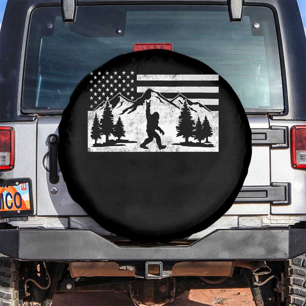 Patriotic Bigfoot American Flag in Forest Spare Tire Cover TS11 No hole Black Print Your Wear