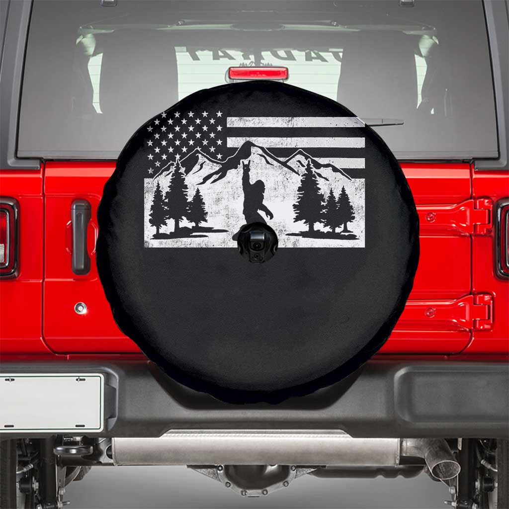 Patriotic Bigfoot American Flag in Forest Spare Tire Cover TS11 Black Print Your Wear