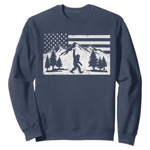 Patriotic Bigfoot American Flag in Forest Sweatshirt TS11 Navy Print Your Wear