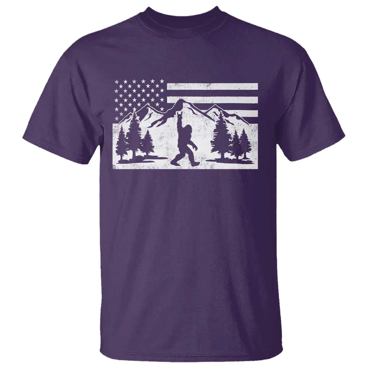 Patriotic Bigfoot American Flag in Forest T Shirt TS11 Purple Print Your Wear