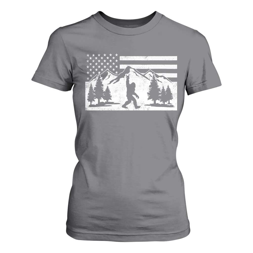 Patriotic Bigfoot American Flag in Forest T Shirt For Women TS11 Charcoal Print Your Wear