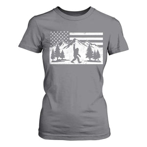 Patriotic Bigfoot American Flag in Forest T Shirt For Women TS11 Charcoal Print Your Wear