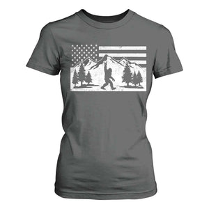 Patriotic Bigfoot American Flag in Forest T Shirt For Women TS11 Dark Heather Print Your Wear