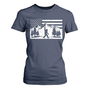 Patriotic Bigfoot American Flag in Forest T Shirt For Women TS11 Navy Print Your Wear