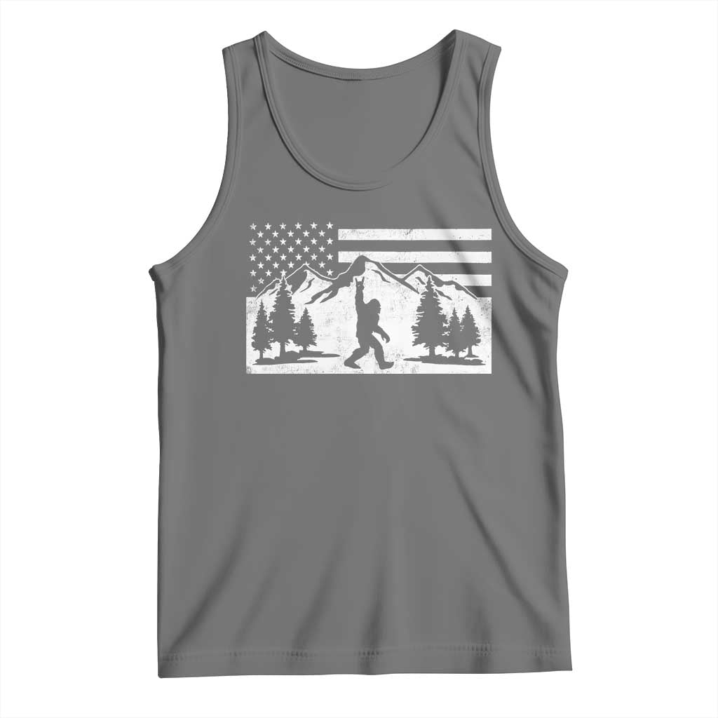 Patriotic Bigfoot American Flag in Forest Tank Top TS11 Black Heather Print Your Wear