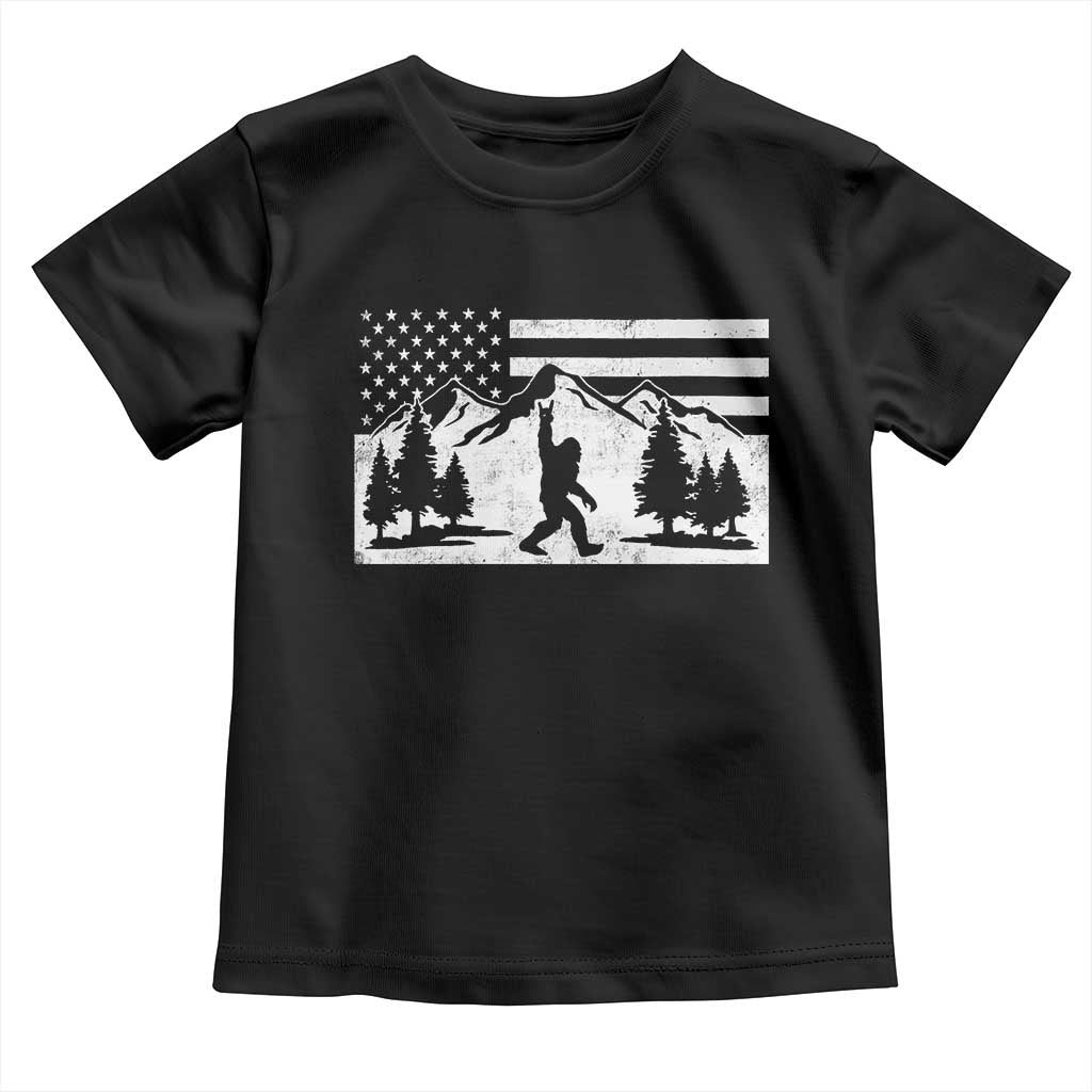 Patriotic Bigfoot American Flag in Forest Toddler T Shirt TS11 Black Print Your Wear