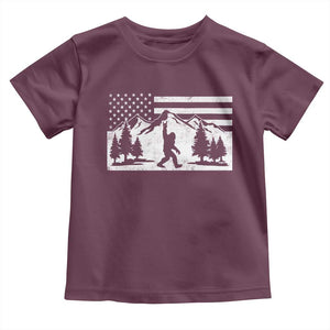 Patriotic Bigfoot American Flag in Forest Toddler T Shirt TS11 Maroon Print Your Wear
