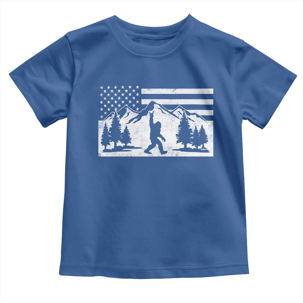 Patriotic Bigfoot American Flag in Forest Toddler T Shirt TS11 Royal Blue Print Your Wear
