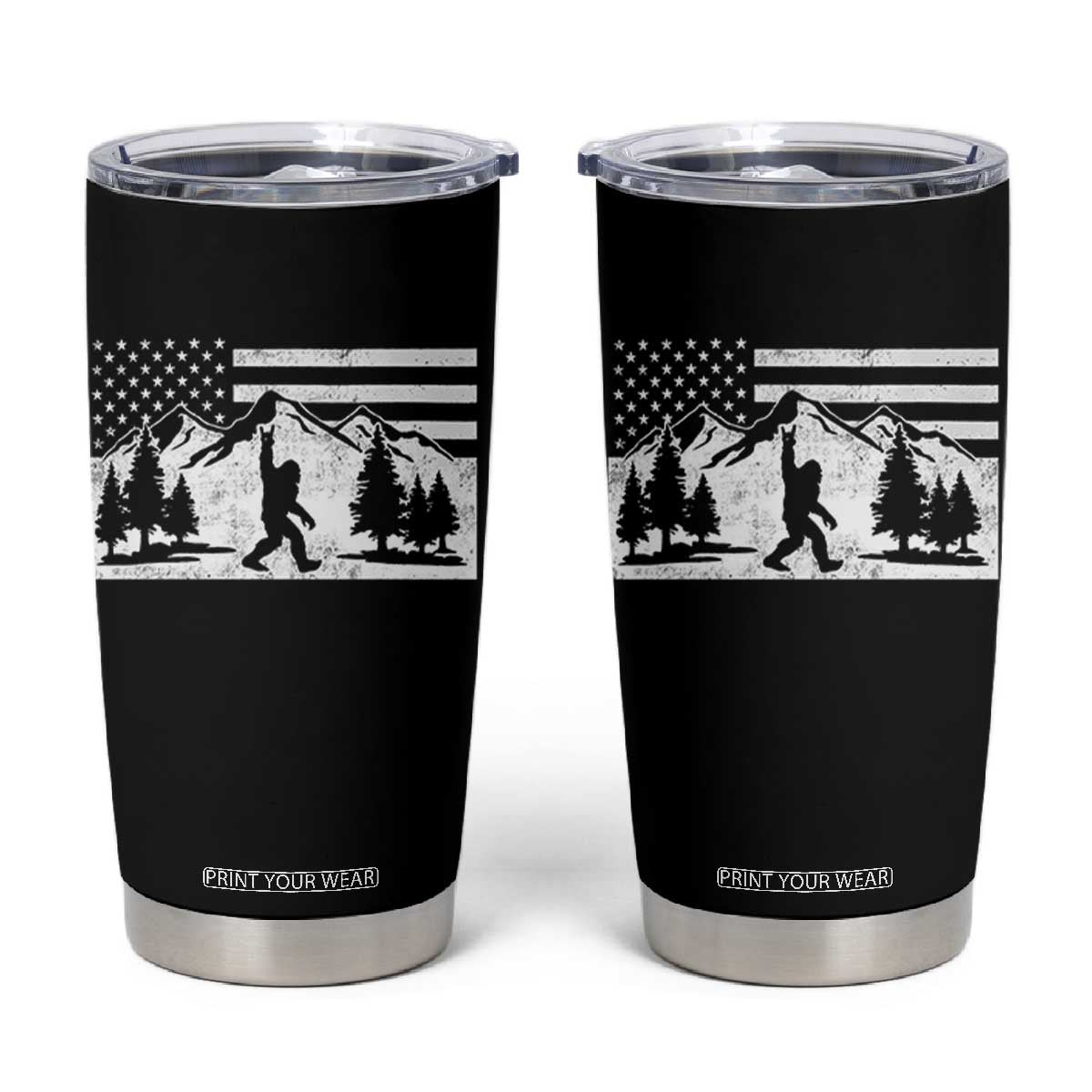 Patriotic Bigfoot American Flag in Forest Tumbler Cup TS11 Black Print Your Wear