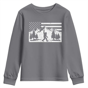 Patriotic Bigfoot American Flag in Forest Youth Sweatshirt TS11 Charcoal Print Your Wear