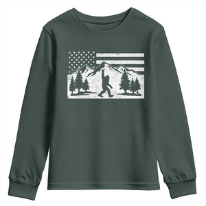Patriotic Bigfoot American Flag in Forest Youth Sweatshirt TS11 Dark Forest Green Print Your Wear