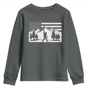 Patriotic Bigfoot American Flag in Forest Youth Sweatshirt TS11 Dark Heather Print Your Wear