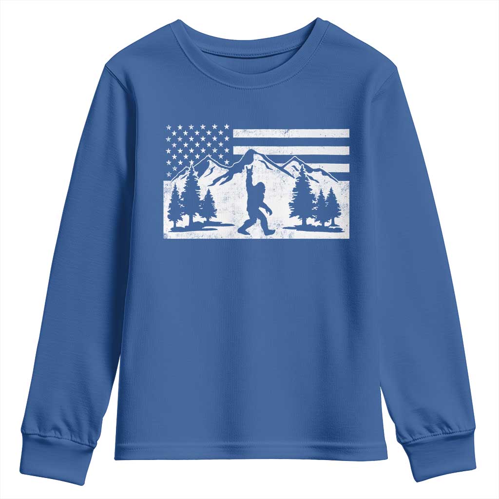 Patriotic Bigfoot American Flag in Forest Youth Sweatshirt TS11 Royal Blue Print Your Wear