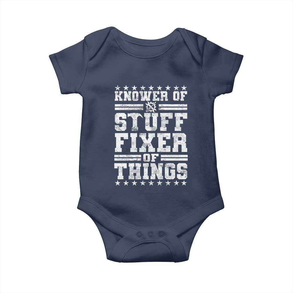 Knower Of Stuff Fixer Of Things Baby Onesie Funny Handyman Mechanic Dad TS11 Navy Print Your Wear