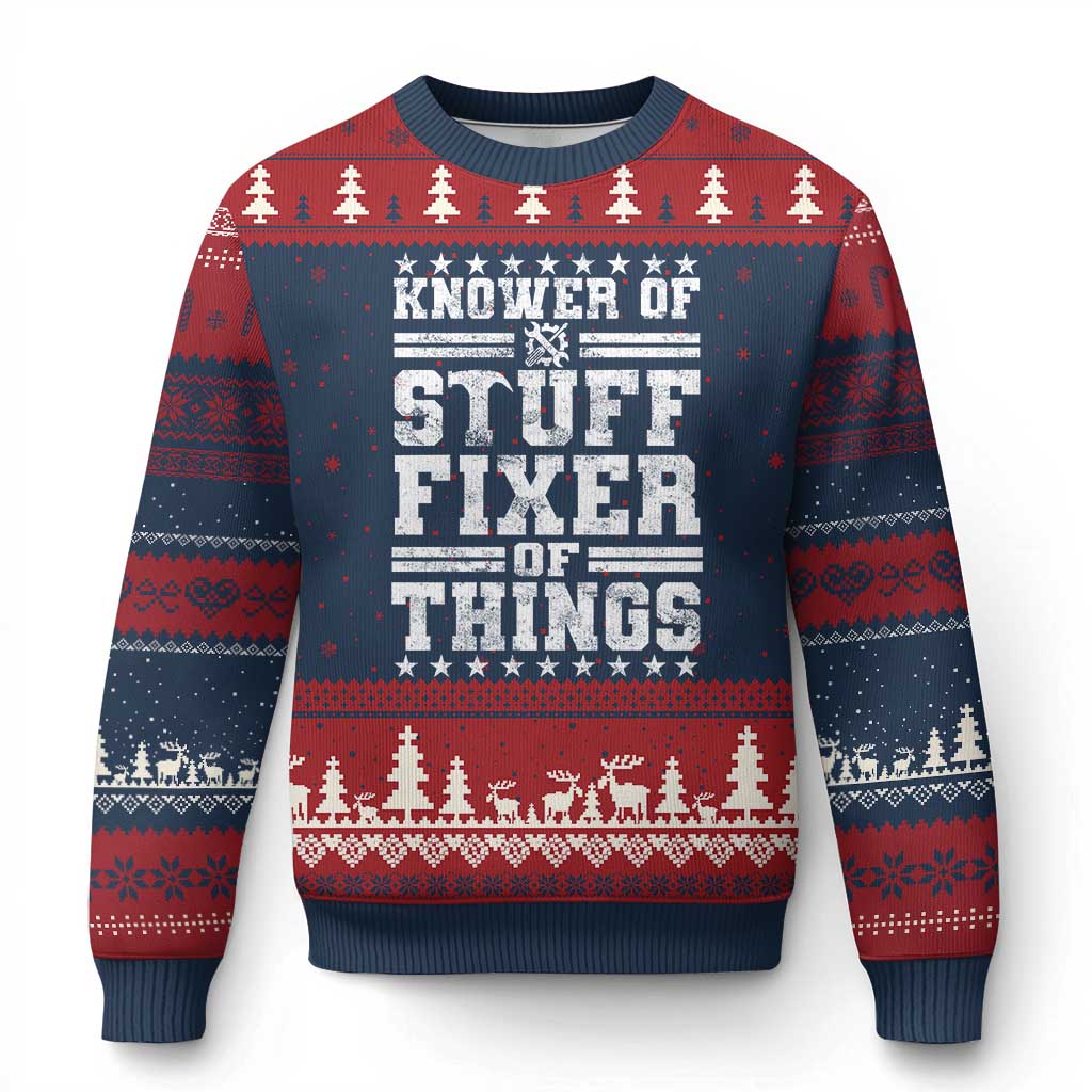 Knower Of Stuff Fixer Of Things Ugly Christmas Sweater Funny Handyman Mechanic Dad TS11 Navy Red Print Your Wear