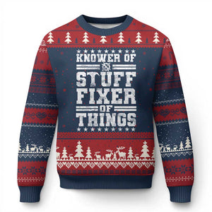 Knower Of Stuff Fixer Of Things Ugly Christmas Sweater Funny Handyman Mechanic Dad TS11 Navy Red Print Your Wear