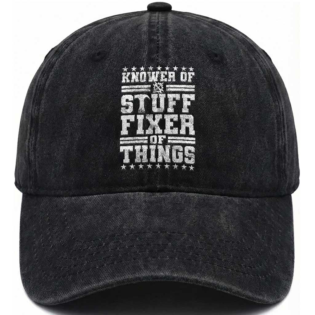 Knower Of Stuff Fixer Of Things Washed Cotton Baseball Cap Funny Handyman Mechanic Dad TS11 Print Your Wear
