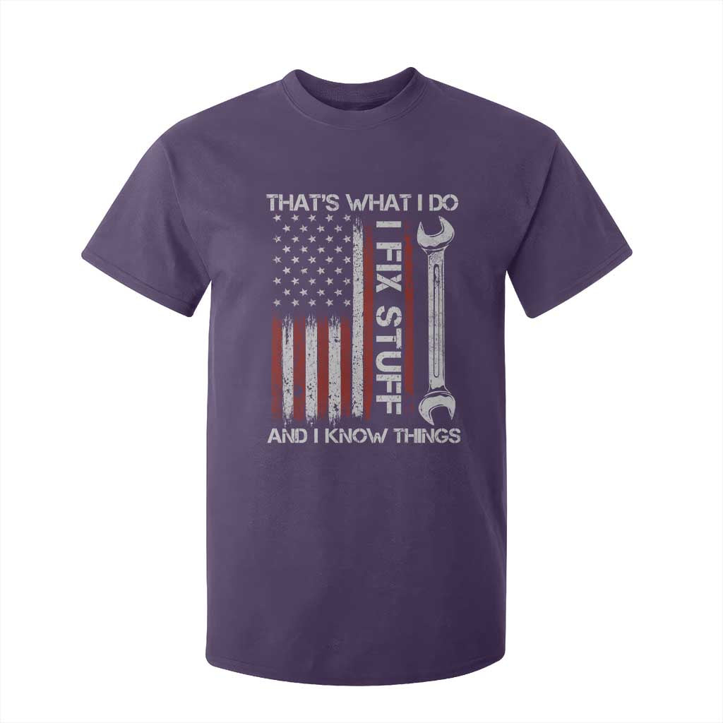 Thats What I Do I Fix Stuff And I Know Things T Shirt For Kid Funny Mechanic Engineer Vintage American Flag TS11 Purple Print Your Wear