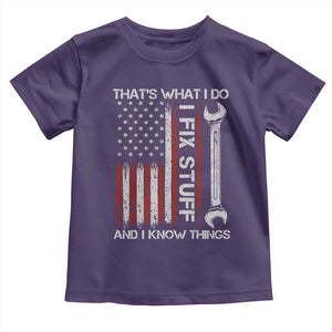 Thats What I Do I Fix Stuff And I Know Things Toddler T Shirt Funny Mechanic Engineer Vintage American Flag TS11 Purple Print Your Wear