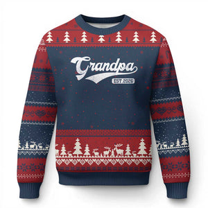 Grandpa Est 2026 Ugly Christmas Sweater New Grandpa Paternity Father's Day TS11 Navy Red Print Your Wear