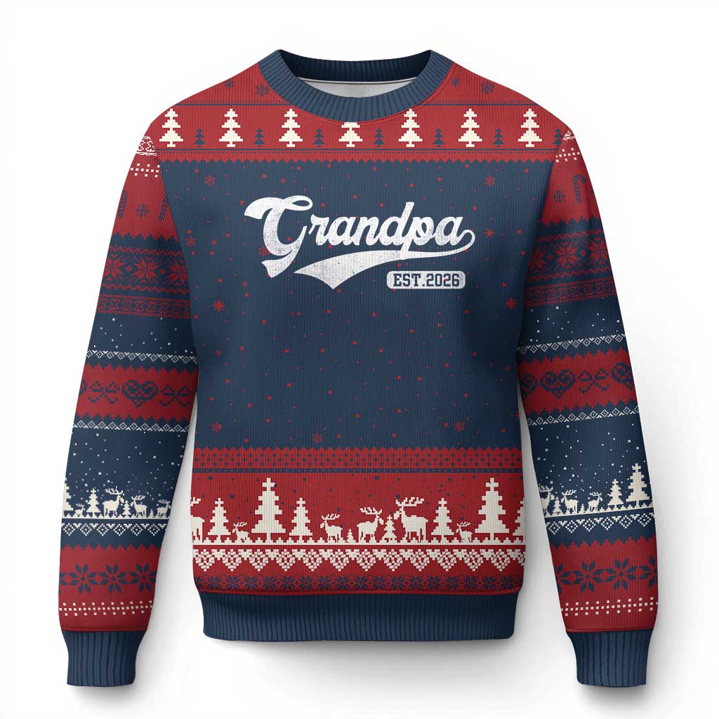 Grandpa Est 2026 Ugly Christmas Sweater New Grandpa Paternity Father's Day TS11 Navy Red Print Your Wear