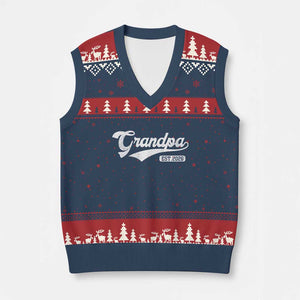 Grandpa Est 2026 V-Neck Knit Sweater Vest New Grandpa Paternity Father's Day TS11 Navy Red Print Your Wear