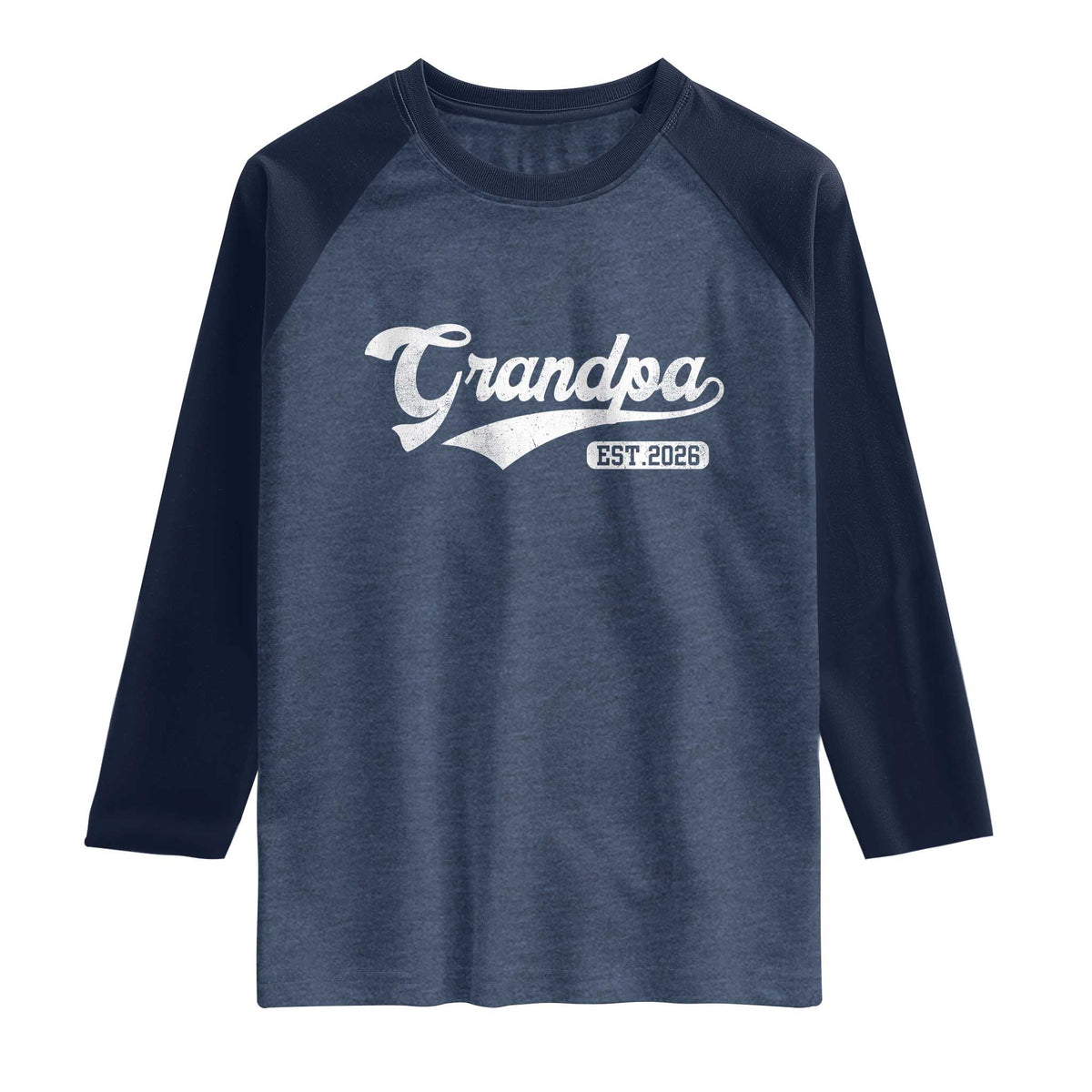 Grandpa Est 2026 Raglan Shirt New Grandpa Paternity Father's Day TS11 Heather Denim Navy Print Your Wear