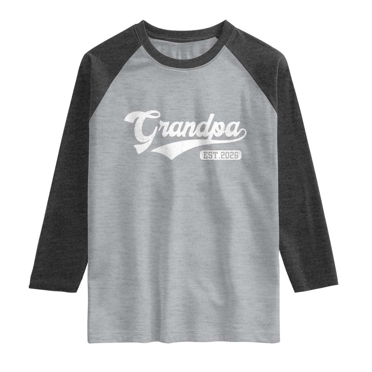 Grandpa Est 2026 Raglan Shirt New Grandpa Paternity Father's Day TS11 Heather Gray Heather Charcoal Print Your Wear