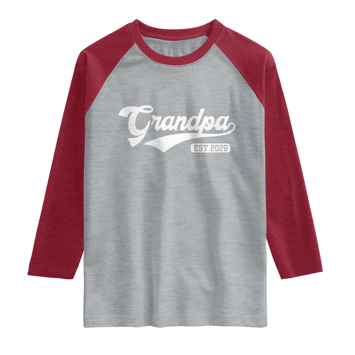 Grandpa Est 2026 Raglan Shirt New Grandpa Paternity Father's Day TS11 Heather Gray Heather Red Print Your Wear