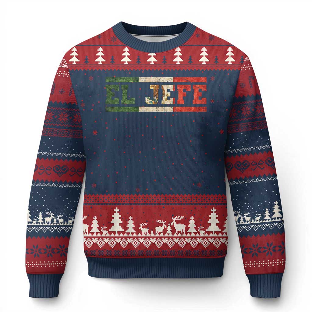 El Jefe Ugly Christmas Sweater Funny Mexican Boss Spanish Slang TS11 Navy Red Print Your Wear