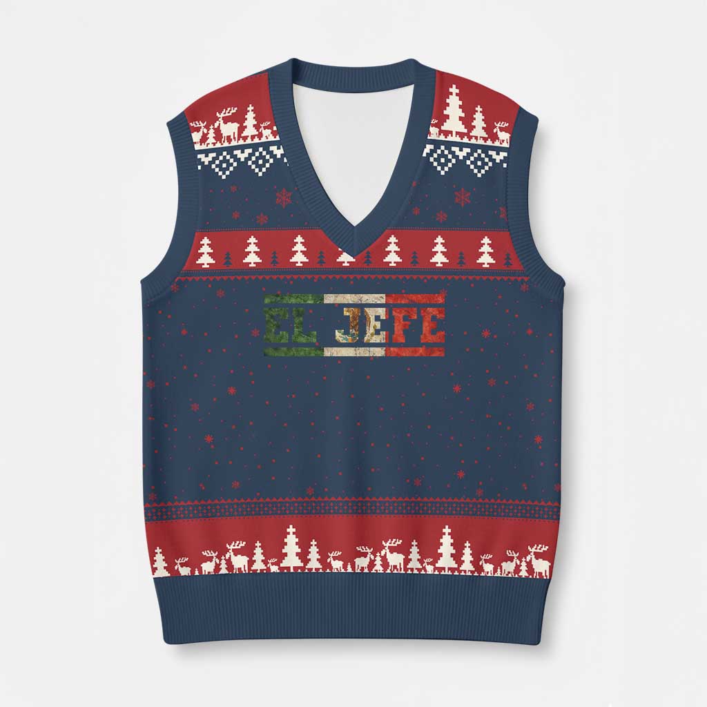 El Jefe V-Neck Knit Sweater Vest Funny Mexican Boss Spanish Slang TS11 Navy Red Print Your Wear