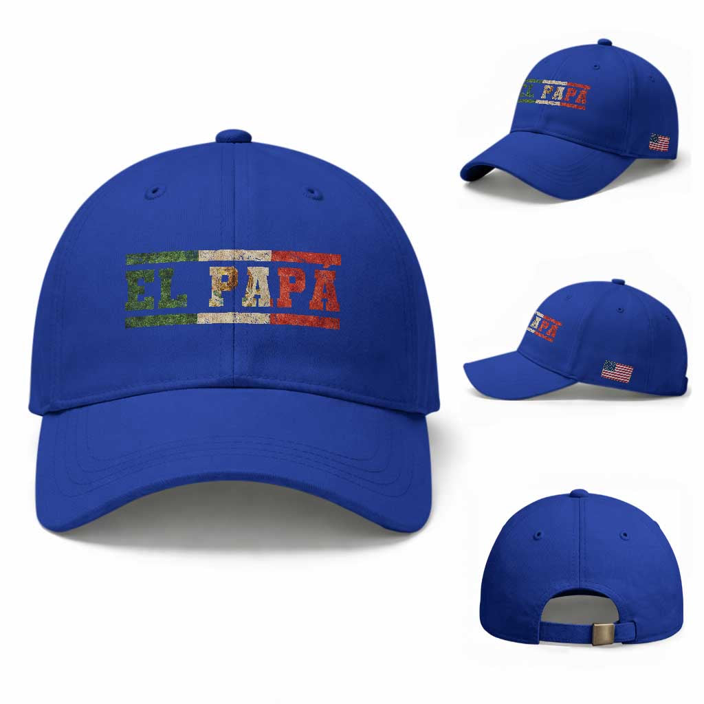 El Papa Funny Mexican Dad Baseball Cap Mexico Vintage Flag Father's Day TS11 Baseball Cap Universal Fit Royal Blue Print Your Wear