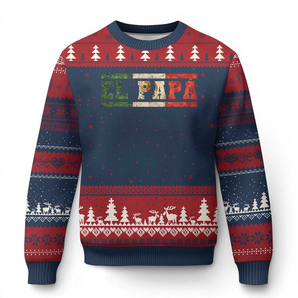 El Papa Funny Mexican Dad Ugly Christmas Sweater Mexico Vintage Flag Father's Day TS11 Navy Red Print Your Wear