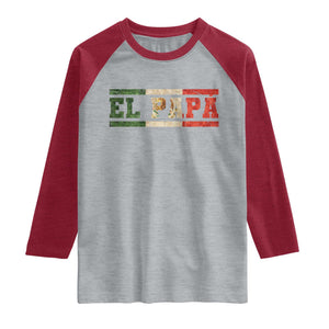 El Papa Funny Mexican Dad Raglan Shirt Mexico Vintage Flag Father's Day TS11 Heather Gray Heather Red Print Your Wear