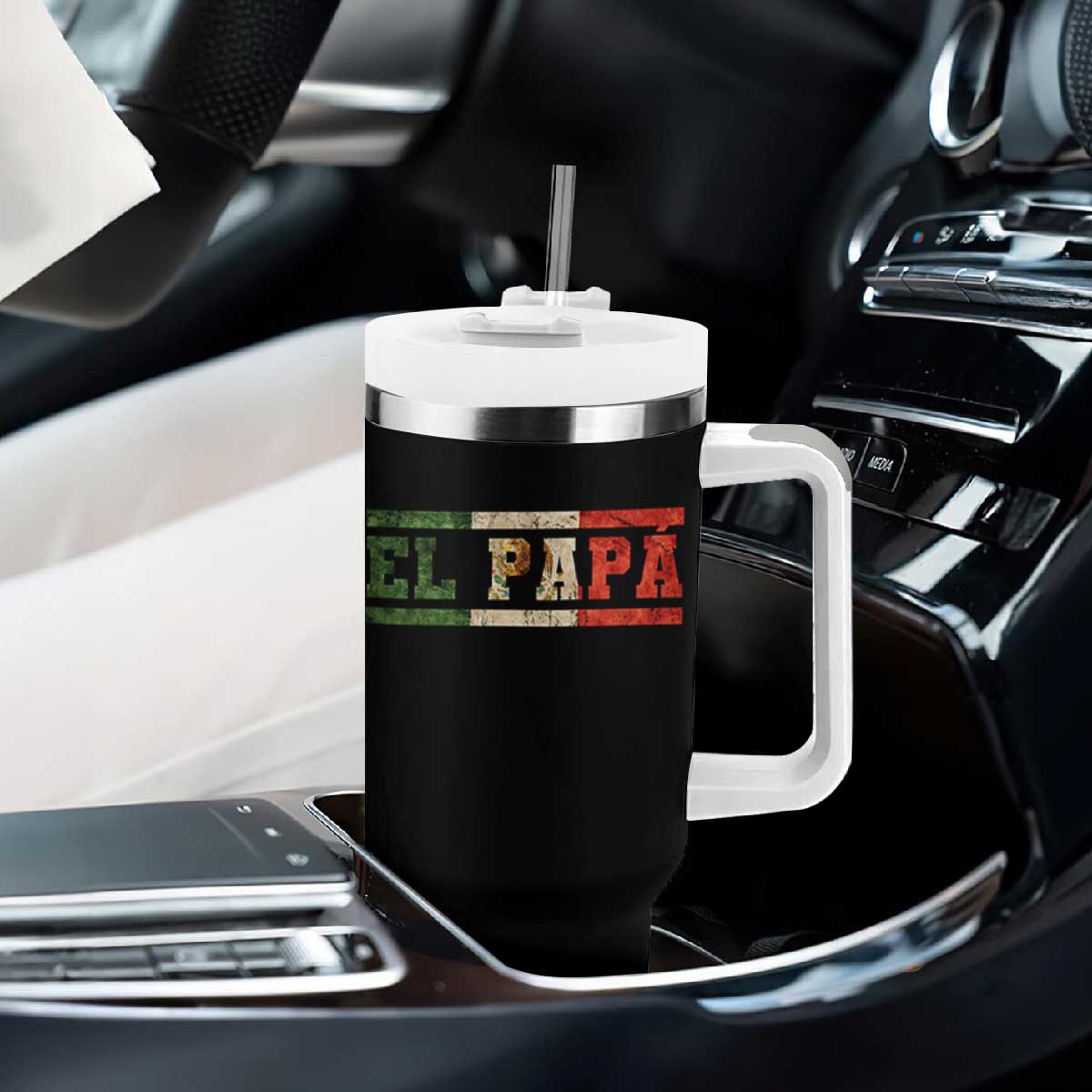 El Papa Funny Mexican Dad Tumbler With Handle Mexico Vintage Flag Father's Day TS11 Print Your Wear