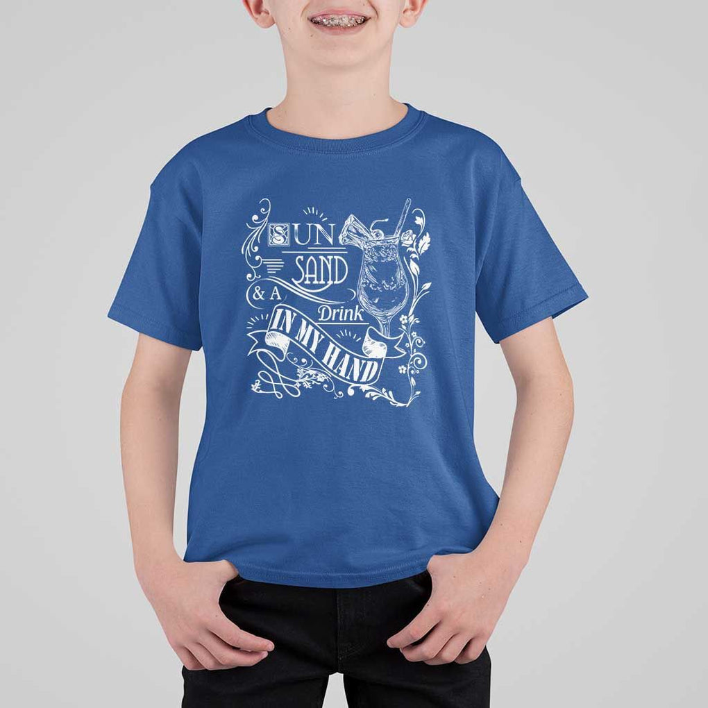Summer Vacation T Shirt For Kid Sun Sand And A Drink In My Hand Pina Colada TS11 Royal Blue Print Your Wear