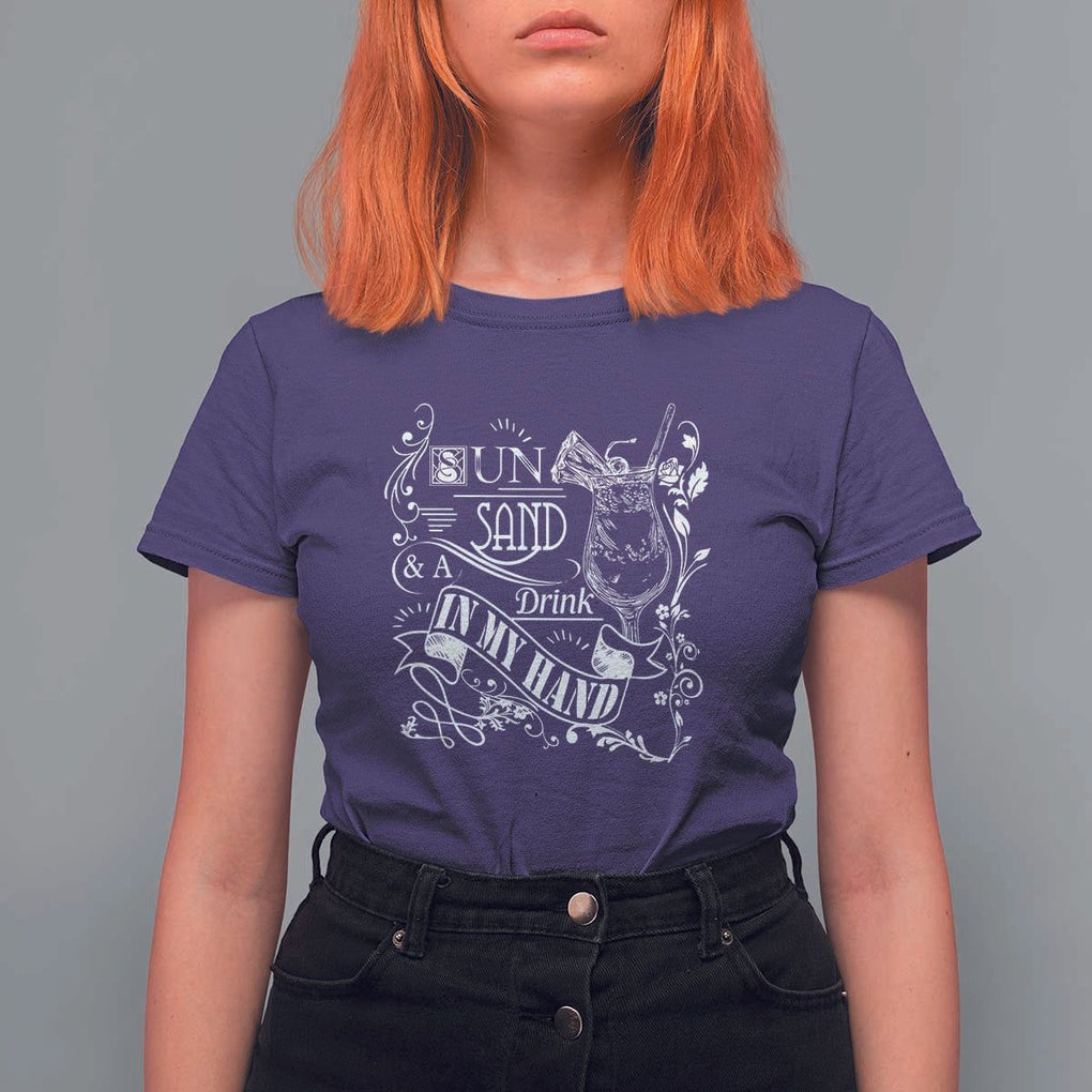 Summer Vacation T Shirt For Women Sun Sand And A Drink In My Hand Pina Colada TS11 Purple Print Your Wear