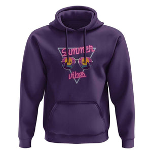 80s Summer Vacation Hoodie Summer Vibes Neon Sunglasses and Ocean Beach Palm Tree TS11 Purple Print Your Wear