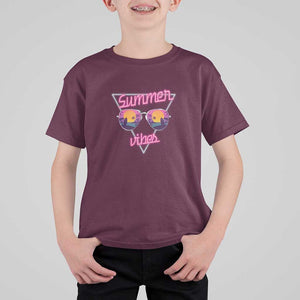 80s Summer Vacation T Shirt For Kid Summer Vibes Neon Sunglasses and Ocean Beach Palm Tree TS11 Maroon Print Your Wear