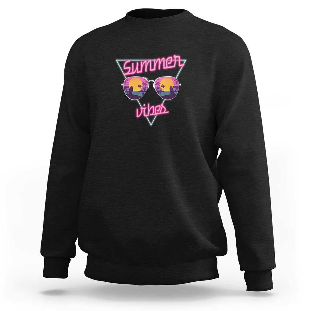80s Summer Vacation Sweatshirt Summer Vibes Neon Sunglasses and Ocean Beach Palm Tree TS11 Black Print Your Wear