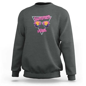 80s Summer Vacation Sweatshirt Summer Vibes Neon Sunglasses and Ocean Beach Palm Tree TS11 Dark Heather Print Your Wear