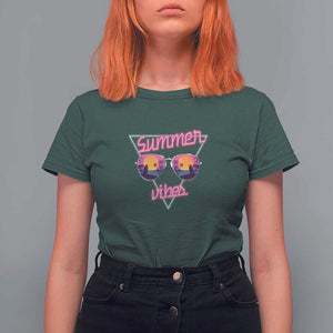 80s Summer Vacation T Shirt For Women Summer Vibes Neon Sunglasses and Ocean Beach Palm Tree TS11 Dark Forest Green Print Your Wear
