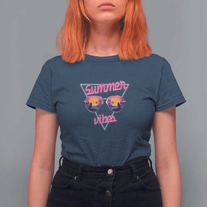80s Summer Vacation T Shirt For Women Summer Vibes Neon Sunglasses and Ocean Beach Palm Tree TS11 Navy Print Your Wear