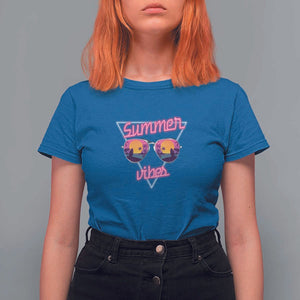 80s Summer Vacation T Shirt For Women Summer Vibes Neon Sunglasses and Ocean Beach Palm Tree TS11 Royal Blue Print Your Wear