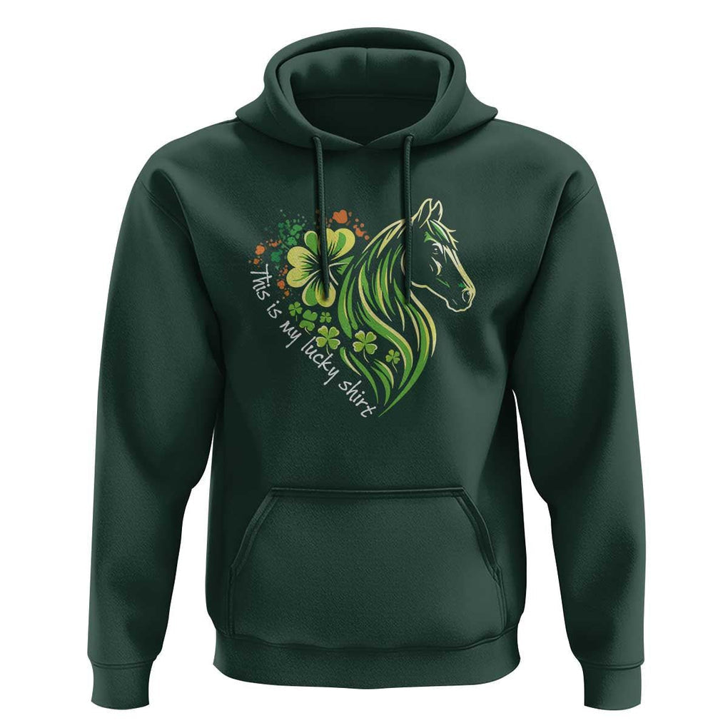 Horse Racing Hoodie This Is My Lucky Shirt Equestrian Four Leaf Clover TS11 Dark Forest Green Print Your Wear